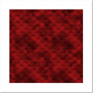 Ringed Scales in Black and Ruby Red Vintage Faux Foil Art Deco Vintage Foil Pattern Posters and Art